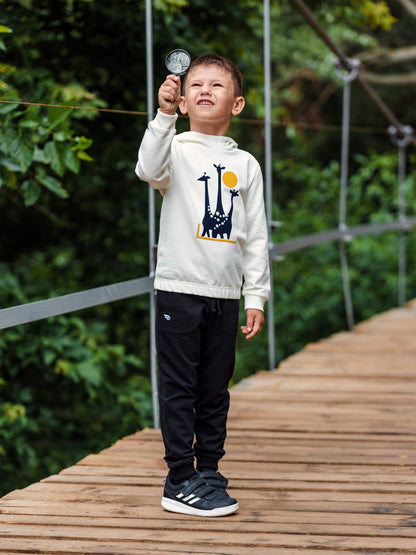 Hoodie Sweatshirt with (Giraffe Family) Graphic - White