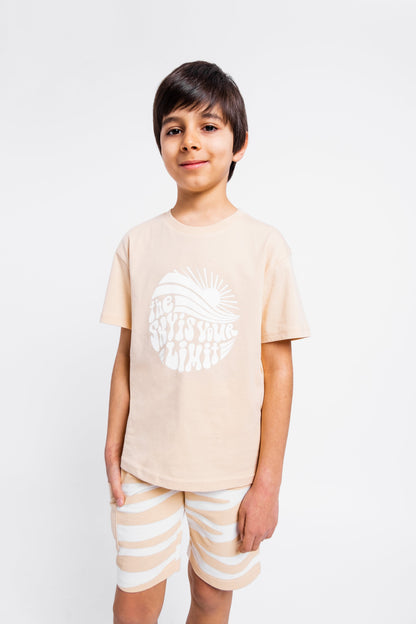 Cargo Pocket Shorts with Drawstring Waistband in (Neutral Zebra) Pattern - Ecru
