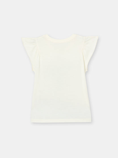 Cherubino Girls' Flutter Sleeve Floral Bouquet Tee in Ecru