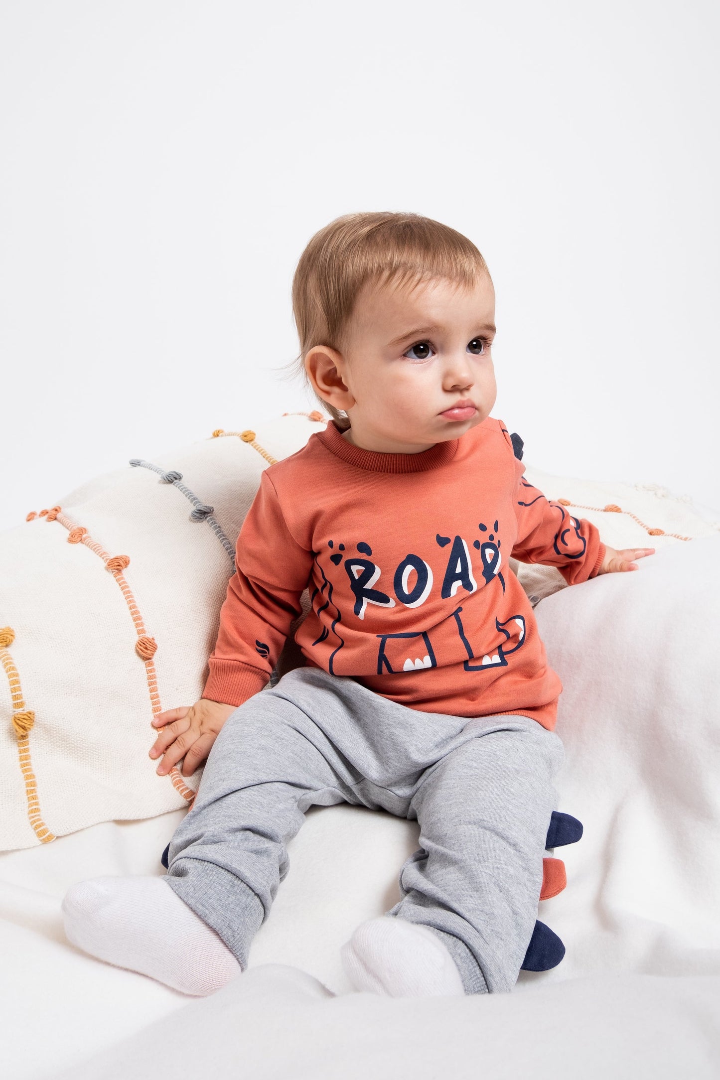 Roarsome Dino Joggers for Toddlers - Light Grey Melange