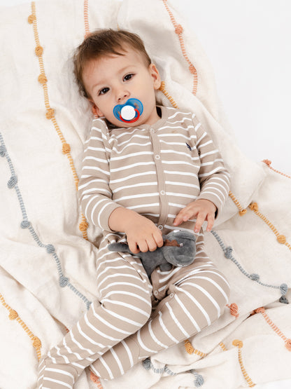 Snap Front Jumpsuit with Non-Slip Footies with (Mini Stripe) Pattern - Brown