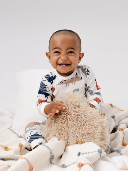 Two Piece Long Sleeve Top & Joggers Set in (Dino Party) Pattern - White
