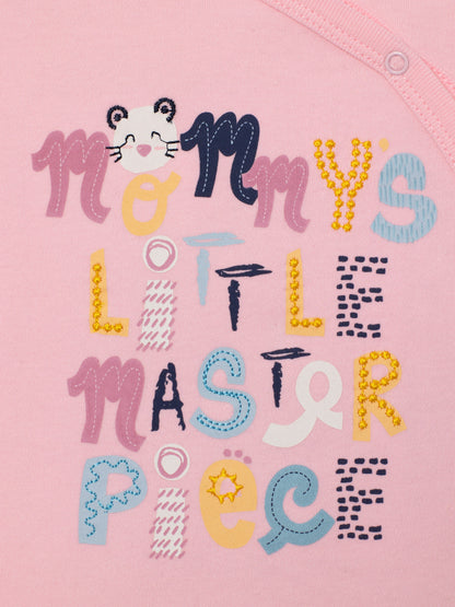 Short Sleeve Wrap Front Bodysuit with (Masterpiece) Phrase Graphic - Pink