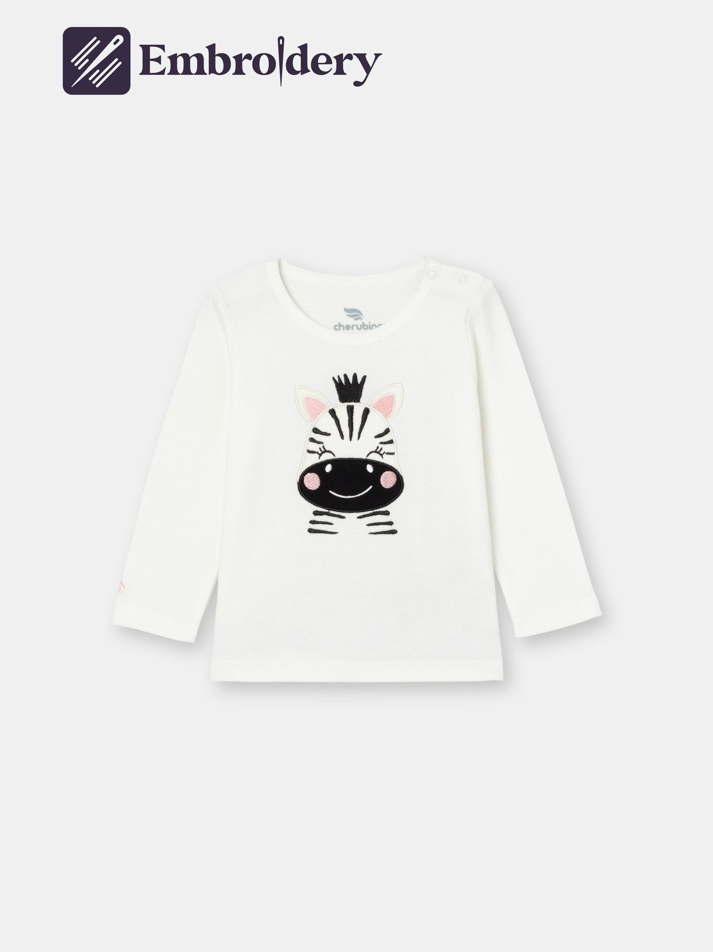 Long Sleeve Top with (Zebra) Patch Embellishment - White