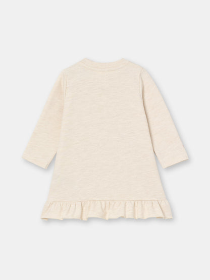 Short Sleeve Flutter Trim Dress with (Baby Kiss) Graphic - Ecru