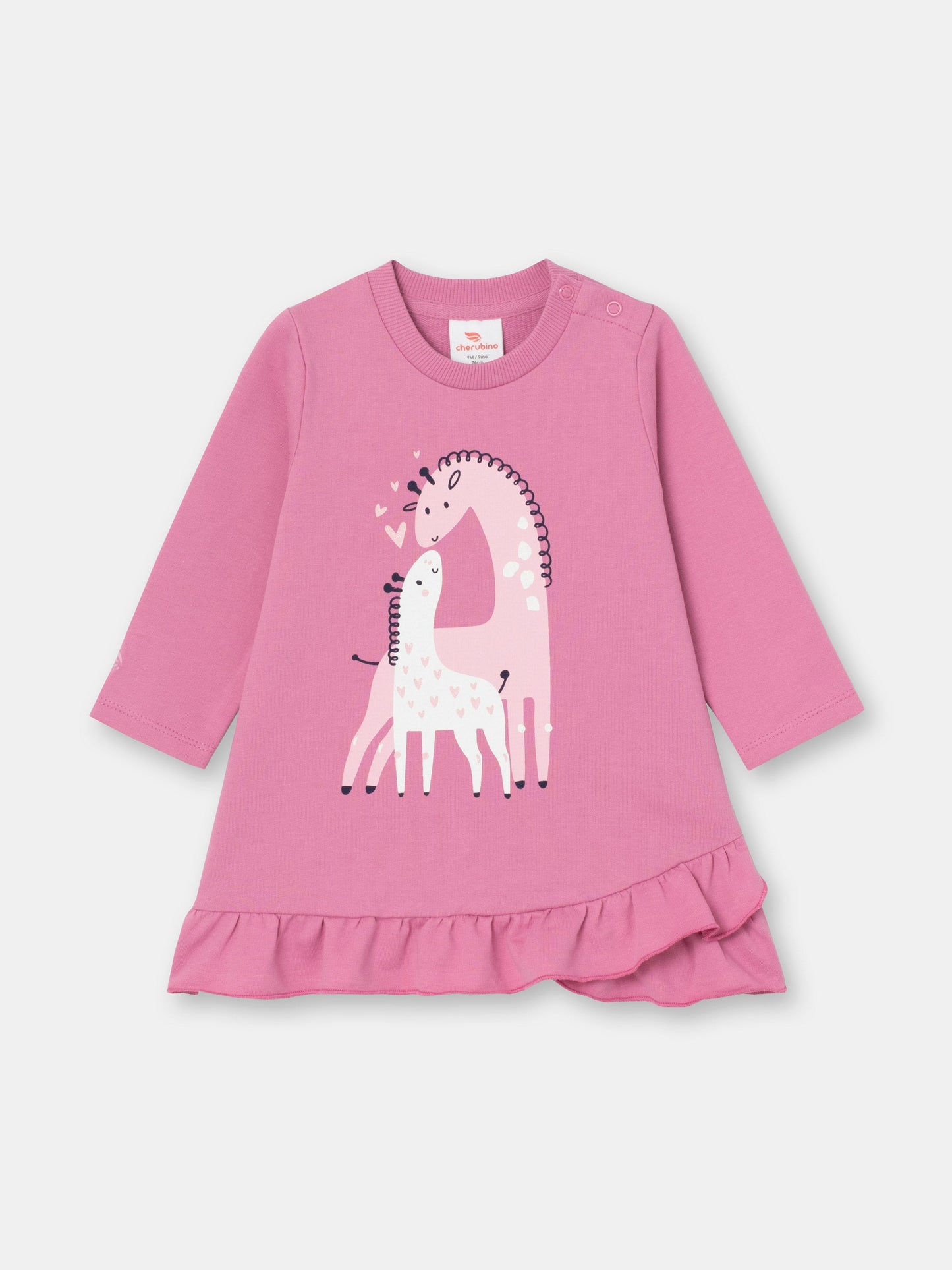 Short Sleeve Flutter Trim Dress with (Baby Kiss) Graphic - Raspberry
