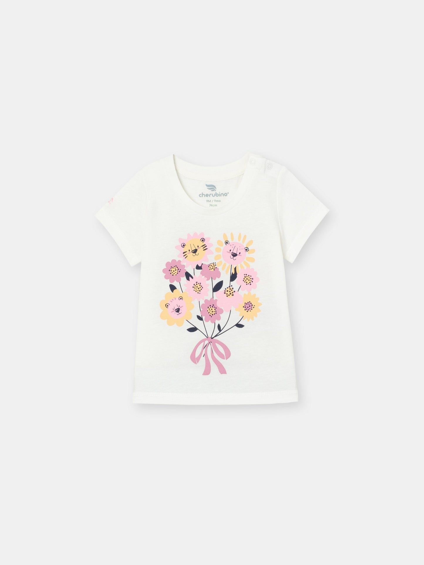 Short Sleeve T-Shirt with (Lion Bouquet) Graphic - White