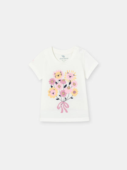 Short Sleeve T-Shirt with (Lion Bouquet) Graphic - White