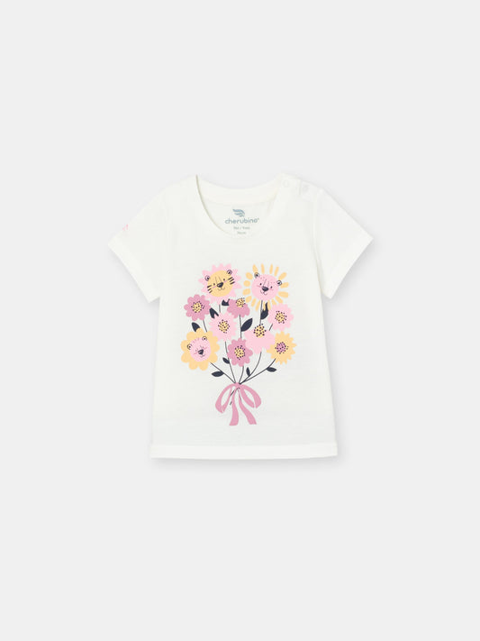 Short Sleeve T-Shirt with (Lion Bouquet) Graphic - White
