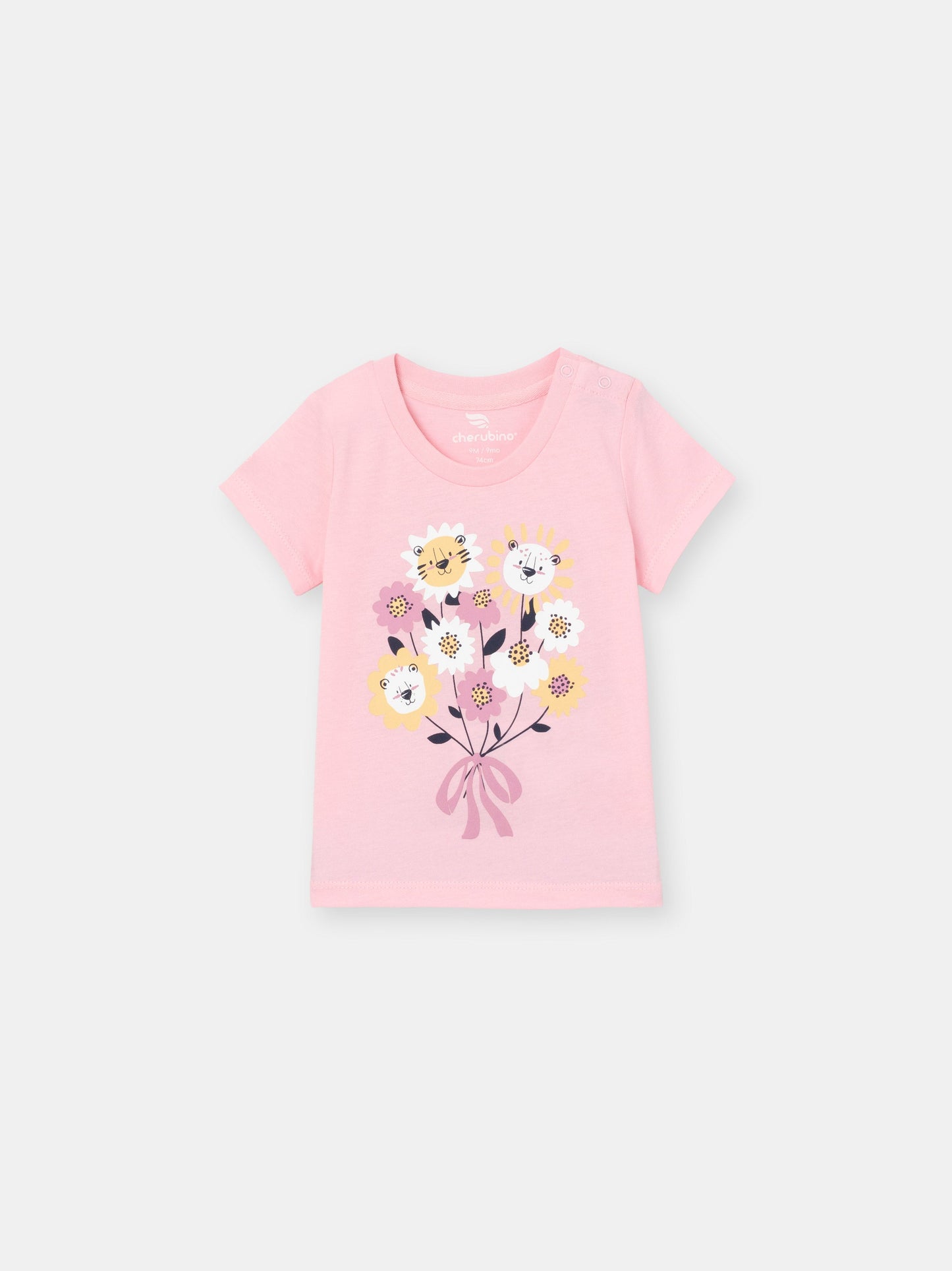 Short Sleeve T-Shirt with (Lion Bouquet) Graphic - Pink