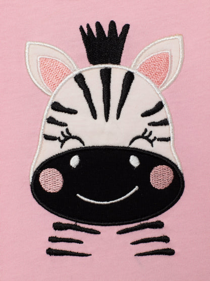 Short Sleeve T-Shirt with (Zebra) Patch Embellishment - Pink
