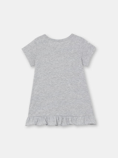 Short Sleeve Flutter Trim Dress with (Baby Kiss) Graphic - Grey