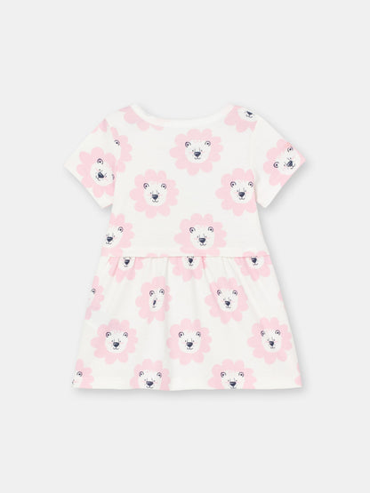 Short Sleeve Dress in (Floral Lion) Pattern - White