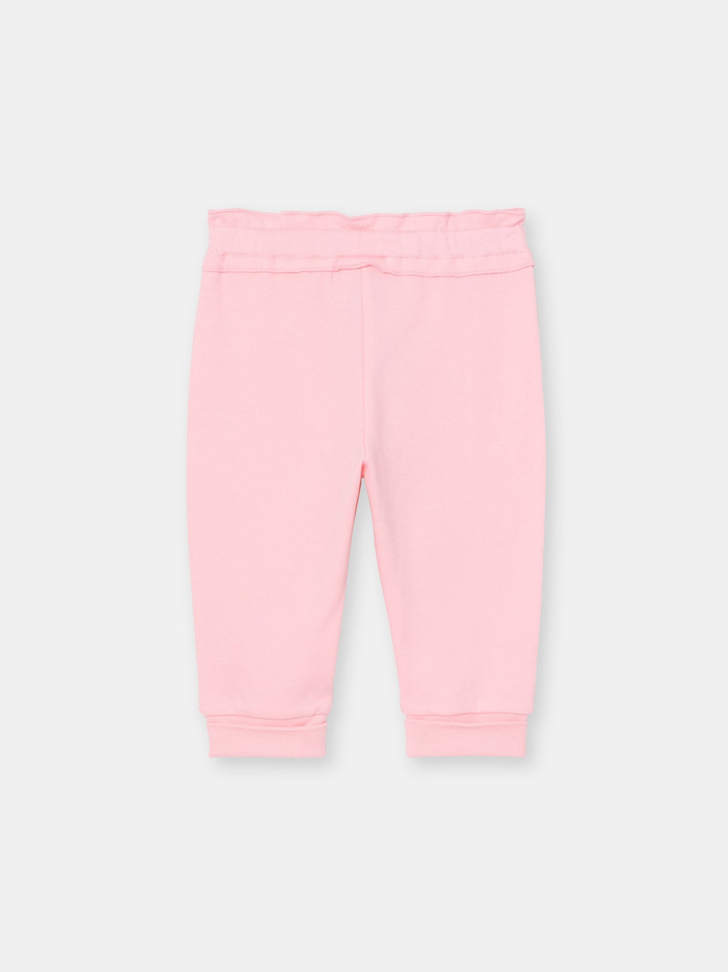 Ruffle Waistband Pants with Adjustable Cuffs in Solid - Pink