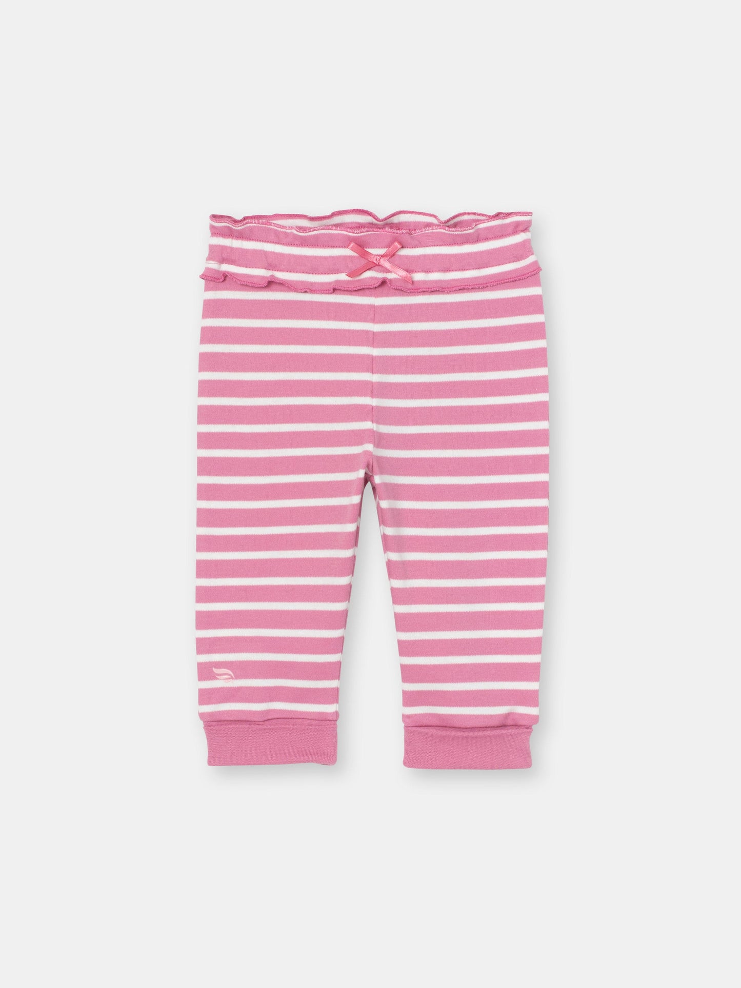 Ruffle Waistband Pants with Adjustable Cuffs in (Mini Stripe) Pattern - Raspberry
