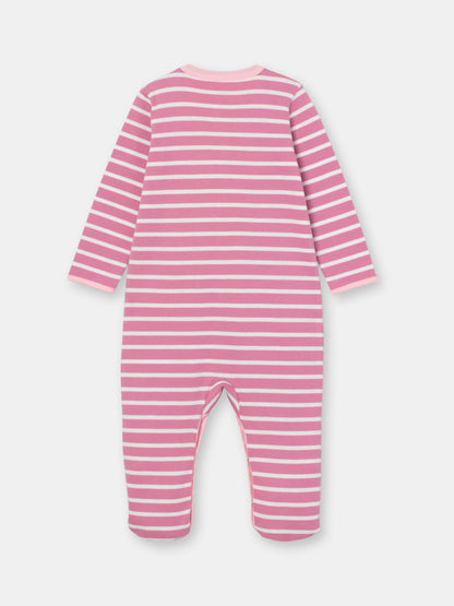 Snap Front Jumpsuit with Non-Slip Footies with (Mini Stripe) Pattern - Raspberry