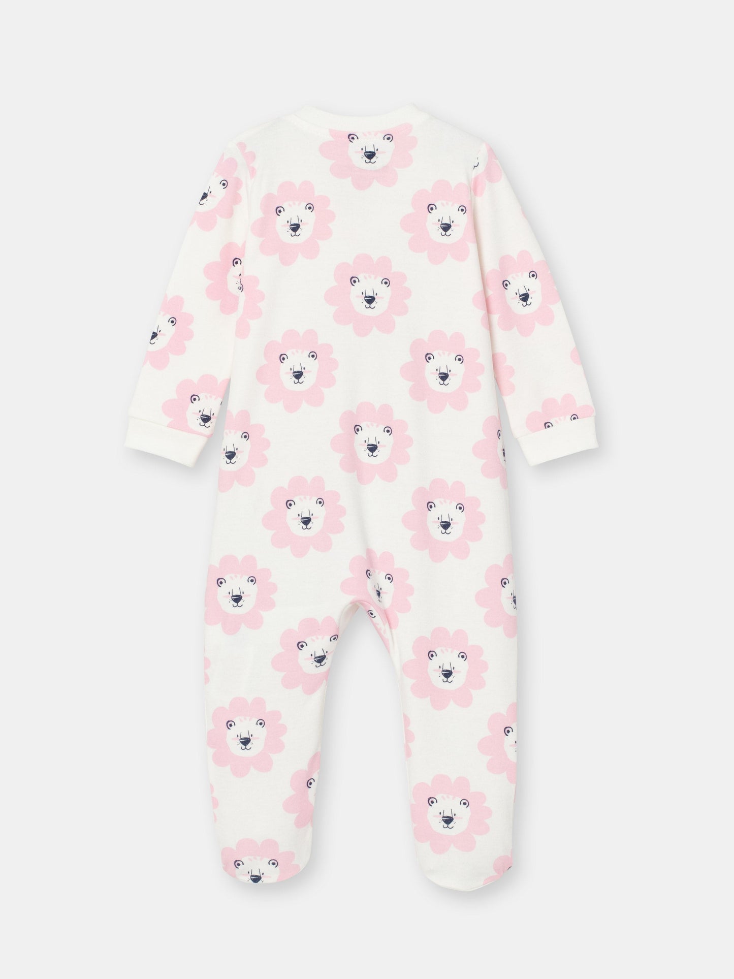 On-the-Go Zipper Jumpsuit with Non-Slip Footies in (Floral Lion) Pattern - White
