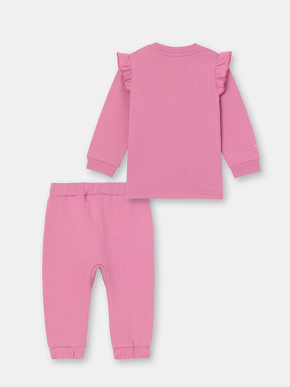 Two Piece Chenille (Koala) Embroidery Flutter Sweatshirt & Jogger Set - Raspberry