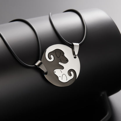 Black White Couple dog Necklace Animal Puppy Pendant Choker Necklaces Lover Valentine's Day