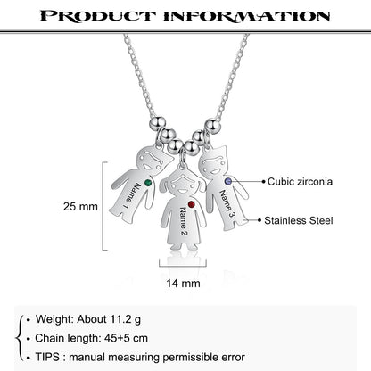 Boy Girl Pendant Name Necklace Customized Birthstone Jewelry Gift