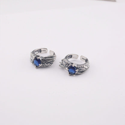 Retro feather sapphire open ring