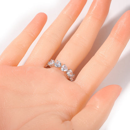 Hip-hop single-row heart-shaped zircon rings