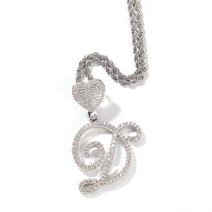Zircon love button head floral letter pendant diamond hip hop pendant