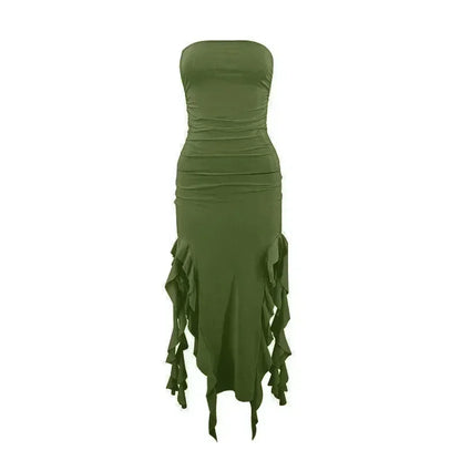 BWQ Long Dresses For Women Slit Sexy Bodycon Sleeveless Jellyfish Dress Hot Girls Fashion Off The Shoulders Maxi Dress Woman