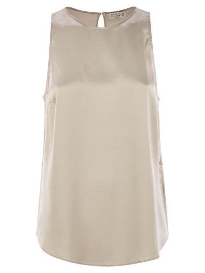 Brunello Cucinelli Women Stretch Silk Satin Top With Jewellery