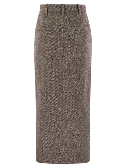 Brunello Cucinelli Women Sartorial Pencil Skirt In Diagonal Mélange Of Virgin Wool And Silk With Moniline