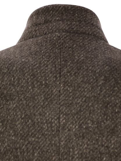 Brunello Cucinelli Women Wool And Cashmere Diagonal Mélange Coat With Belt And Necklace