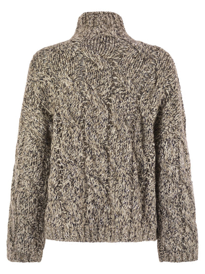 Brunello Cucinelli Women Soft Wool, Cashmere And Mohair Turtleneck Sweater With Braided Design