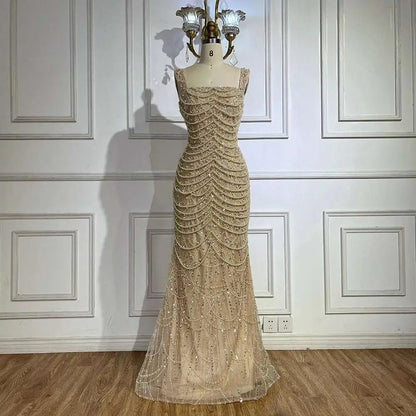 Beaded Nude Elegant Sling Luxury Gown