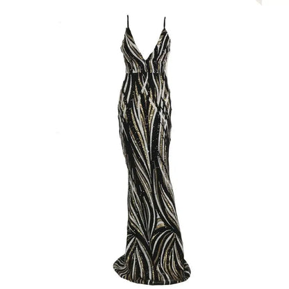 Black and Silver Sequined Mermaid Evening Dress