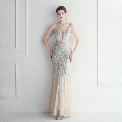 Black Mesh Beaded Bridal Wedding Dinner Gown