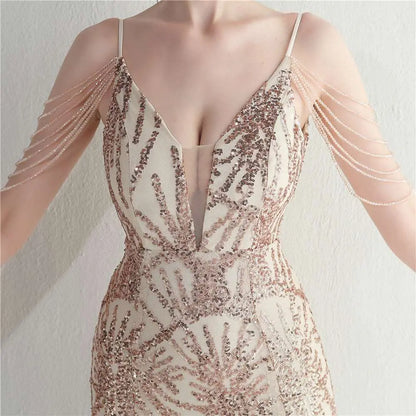Black Mesh Beaded Bridal Wedding Dinner Gown
