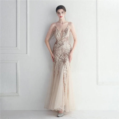 Black Mesh Beaded Bridal Wedding Dinner Gown
