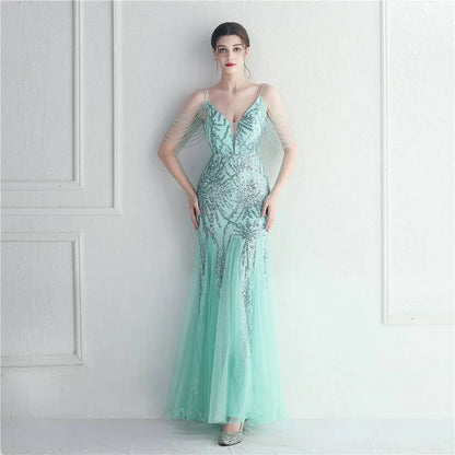Black Mesh Beaded Bridal Wedding Dinner Gown