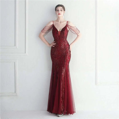 Black Mesh Beaded Bridal Wedding Dinner Gown