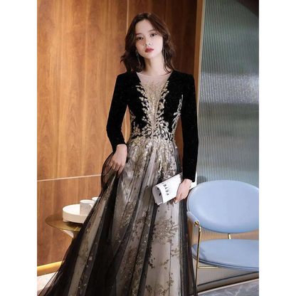 Black Moderator Long Sleeve Annual Party Dress