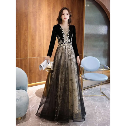 Black Moderator Long Sleeve Annual Party Dress