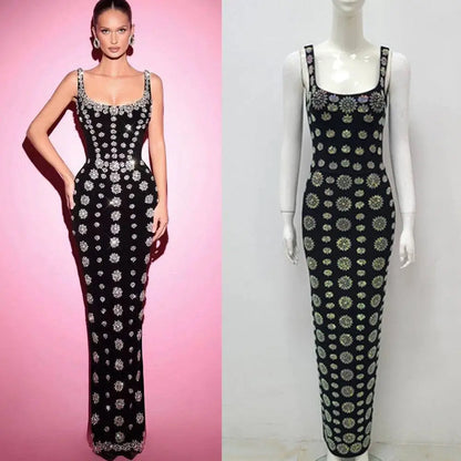 Black Rhinestone Elegant Slim Bandage Evening Dress