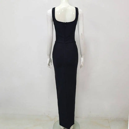 Black Rhinestone Elegant Slim Bandage Evening Dress