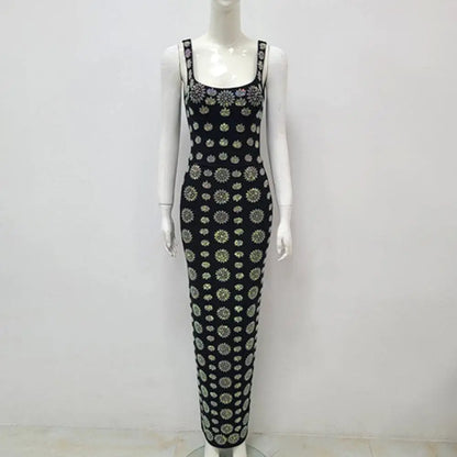 Black Rhinestone Elegant Slim Bandage Evening Dress