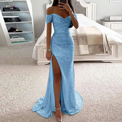 Black Sequined Female Creative Solid Color Slit Gown
