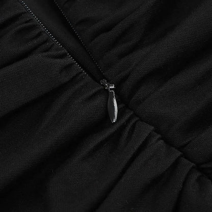 Black V-Neck Backless Long Sleeves Skirt Waist Gown