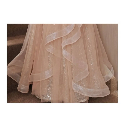 Blush Beaded Tulle Luxury Evening Dress