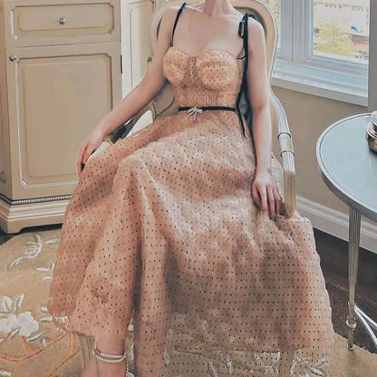 Blush Pink Lace Slim Drawstring Dress