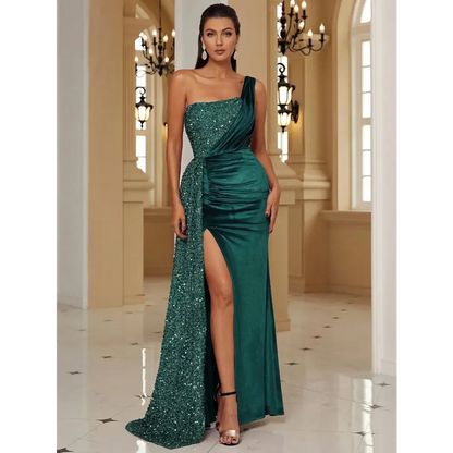 Burgundy Velvet Sequin Host Single Strapless Evening Dress