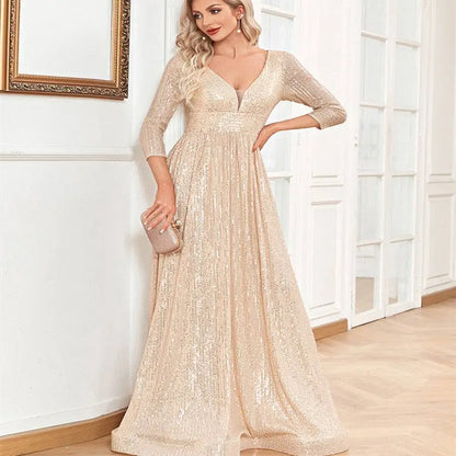 Champagne Sequined High Waist Party Formal Dress